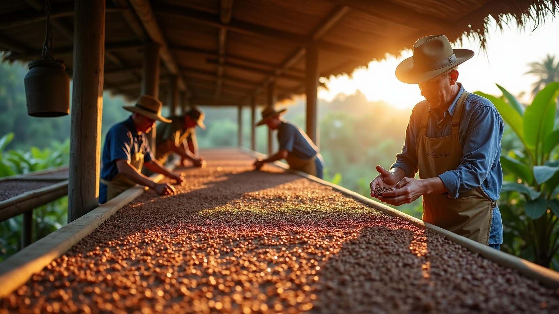 Farmers tending their crops in the field