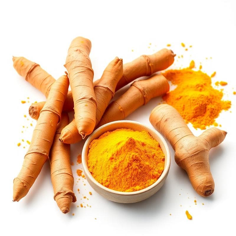 Turmeric roots and powder